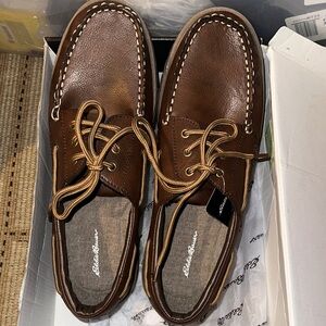 NIB Eddie Bauer Men's Brown Leather Boat Shoes